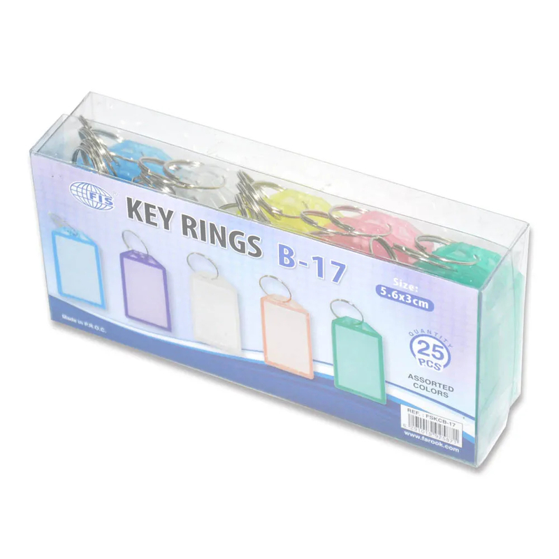 FIS Key Rings 25 Pieces Per Pack, Assorted Colors, 5.6 x 3 cm Size - FSKCB-17