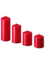 Unscented pillar candle, set of 4, red