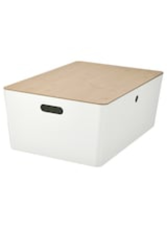 Box with lid, white/bamboo, 37x54x21 cm