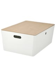 Box with lid, white/bamboo, 37x54x21 cm