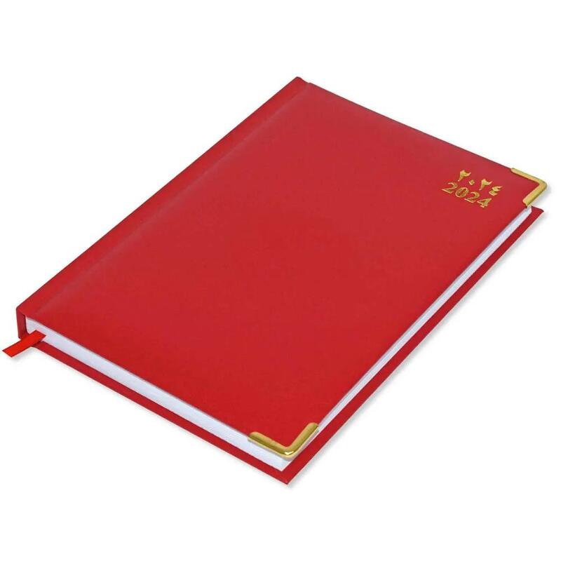 Fis 2024 A5 Diary,Gold Corenrs, (Arabic/English) Vinyl 1Side Padded Red -FSDI22AE24RE