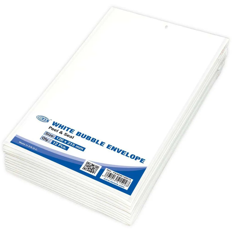 FIS White Bubble Envelopes, Peel and Seal, Pack 12 Pieces, 120X215 mm Size - FSAEW120215