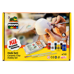 Nova Color  Modeling Clay Hobby Set, Includes 500 G Clay And 6 Arclic Paints (Black,White,Red,Yellow,Blue,Green) And 2 Brushes  -KRMCNC-930