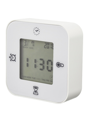 Clock/thermometer/alarm/timer, white, 7x7 cm