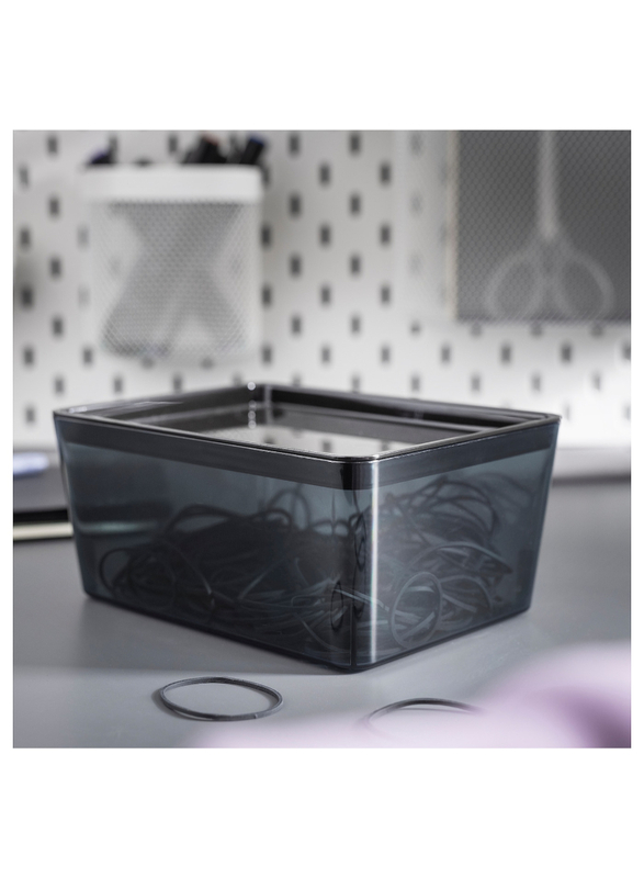 Box with lid, transparent black, 13x18x8 cm