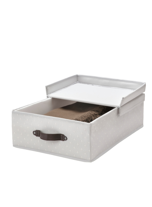 Box with lid, grey/patterned, 35x50x15 cm