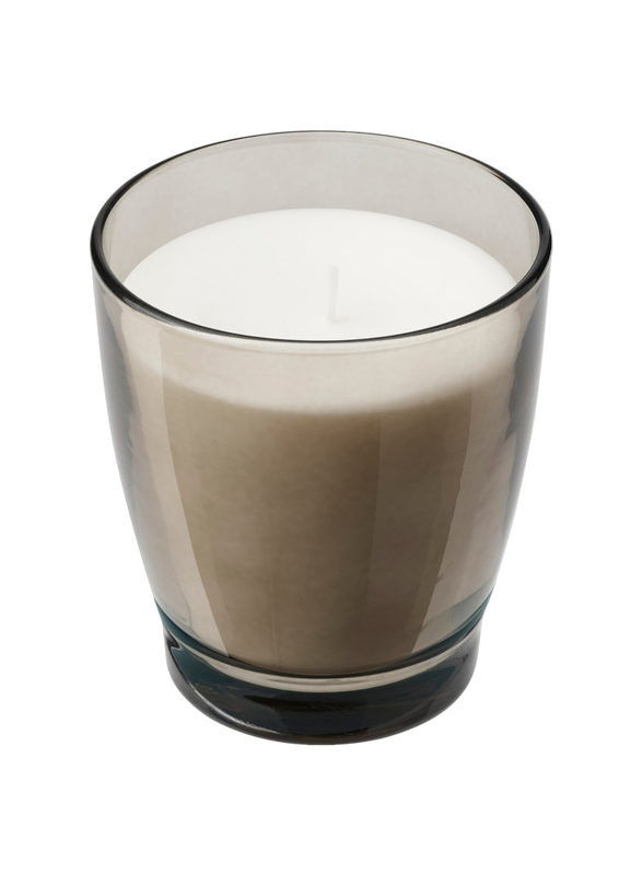 Scented candle in glass, Vanilla/grey, 50 hr