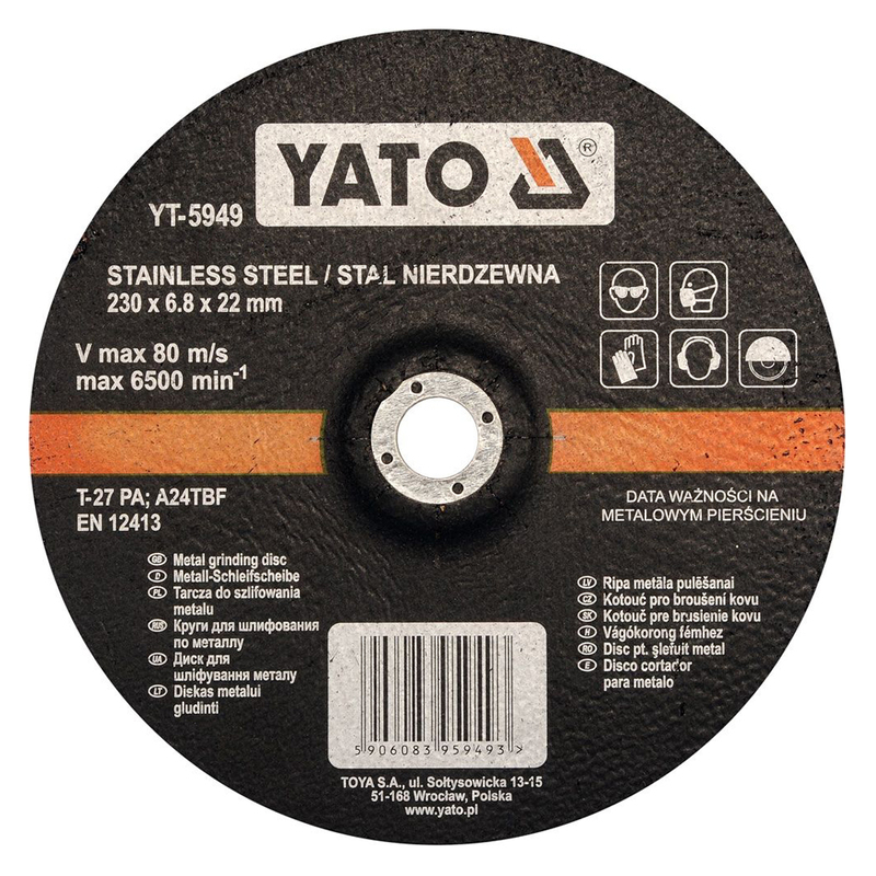 YATO Inox Metal Grinding Disc 230x6.8x22mm Depressed Center  YT-5949