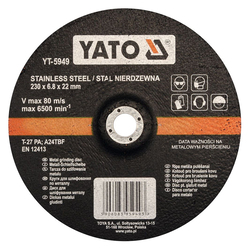 YATO Inox Metal Grinding Disc 230x6.8x22mm Depressed Center  YT-5949