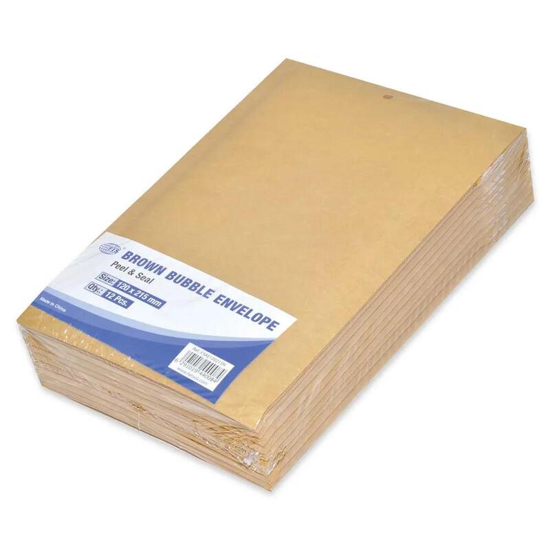 FIS Brown Bubble Envelopes, Peel and Seal, Pack 12 Pieces, 120X215 mm Size - FSAE120215