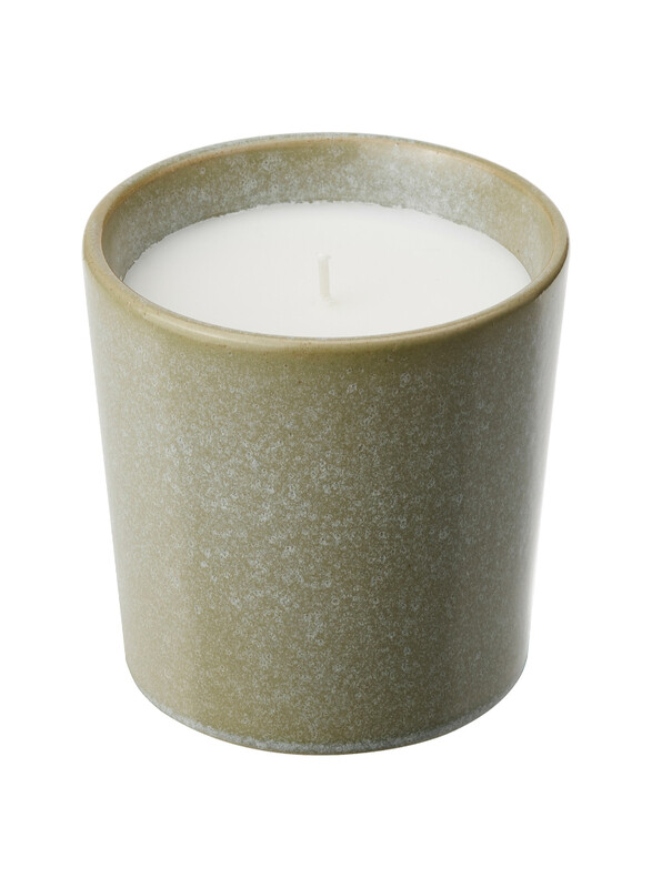 

HEDERSAM Scented candle in ceramic jar, Fresh grass/light green, 50 hr