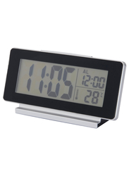 Clock/thermometer/alarm, black, 16.5x9 cm