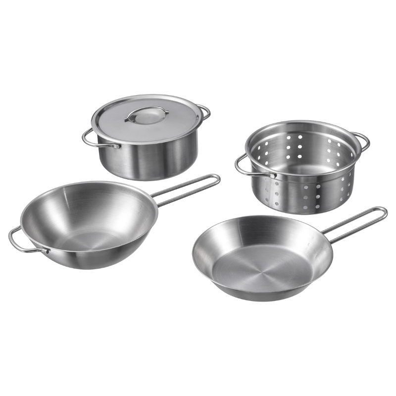 5-Piece Toy Cookware Set Stainless Steel Colour