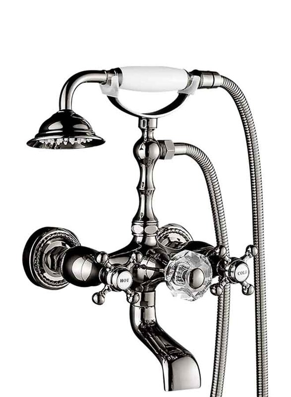 

D & N Antique Brass Mixer Faucet Deck Mounted Dual Handles Chrome Polish Gold Plate Shower Set Bathroom Basin Sink Bathtub Tap, Chrome