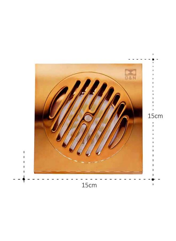 D & N 6-Inch Full Brass Floor Drain Multipurpose Shower Drain with Removable Cover, 15 x 15cm, Rose Gold