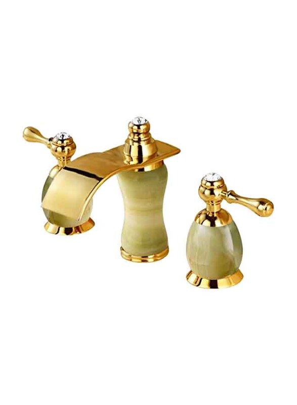 

D & N 6.5-Inch Double Handle Three-Hole Luxury Brass Bathtub Faucet Sink Mixer Set, Green/Gold