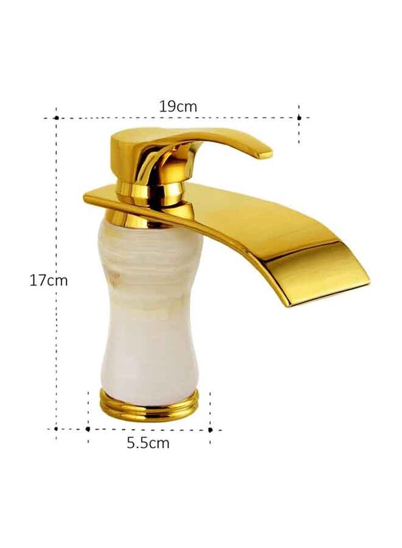 D & N Brass Polished Single Handle Single Hole Minimalist Bathroom Wash Basin Faucet Sink Mixer Taps, 17cm, White/Gold