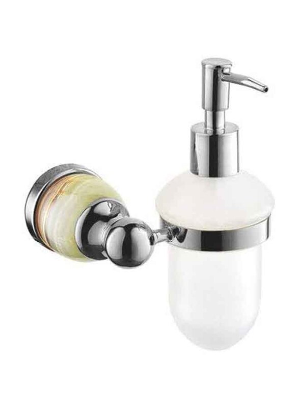 D & N Wall Mounted Brass Manual Hand Bottle Pump Soap Dispenser with White Onyx, Chrome