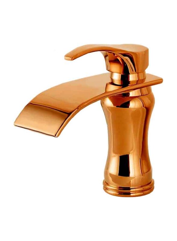 D & N Bathroom Mixer Luxury Short Single Hole Polished Wide Waterfall Spout Bathroom Wash Basin Sink Mixer Tap Faucet, 17cm, Rose Gold