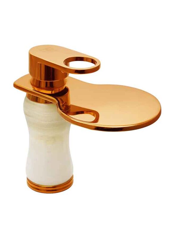 D & N Single Handle Hole Minimalist Bathroom Wash Basin Faucet with Cover Lead-free Brass Structure White Onyx, Rose Gold