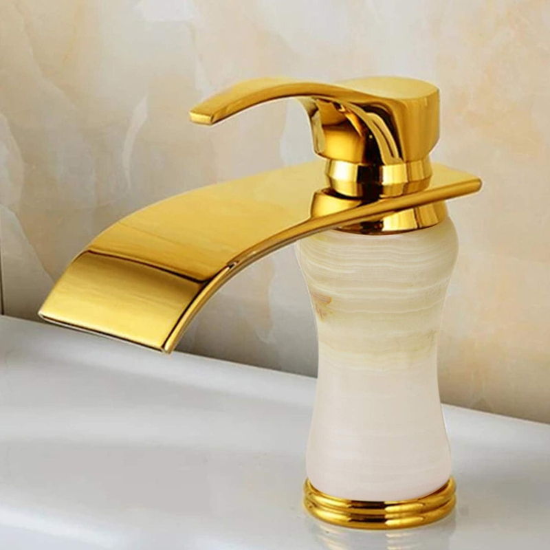 D & N Single Handle Single Hole Minimalist Bathroom Wash Basin Faucet Sink Mixer Taps with Cover Lead, 17cm, Gold