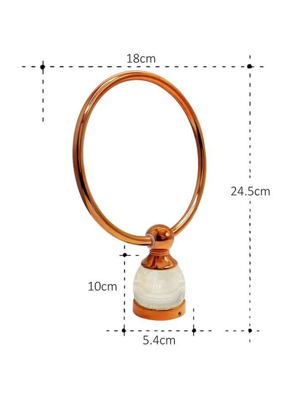 D & N Wall Mount Brushed Brass Bathroom Towel Ring with White Onyx, Rose Gold