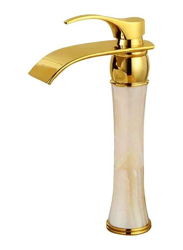 

D & N Brass Structure Single Handle Single Hole Minimalist Bathroom Wash Basin Faucet Sink Mixer Taps, 30cm, White/Gold