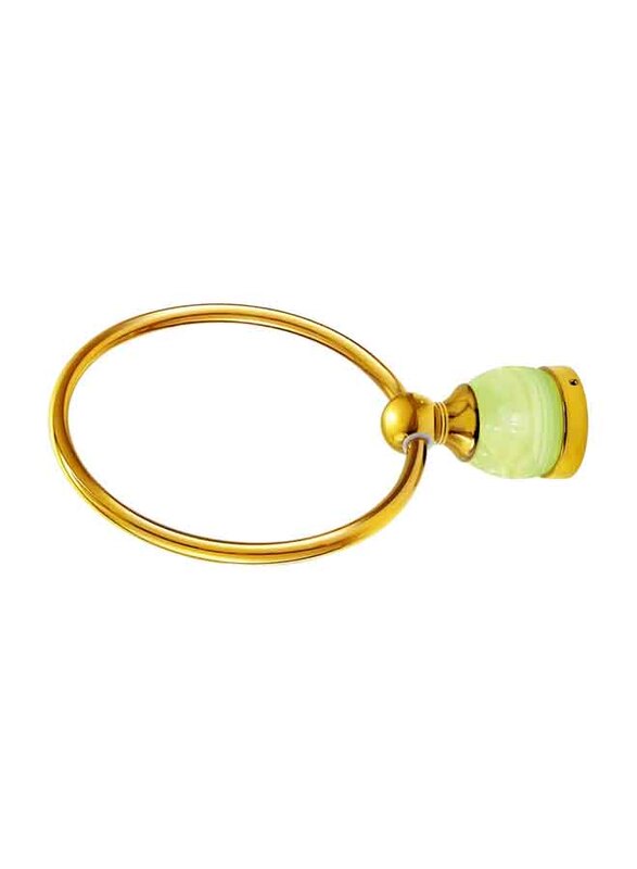 D & N Wall Mount Brushed Brass Bathroom Towel Ring with Green Onyx, Gold