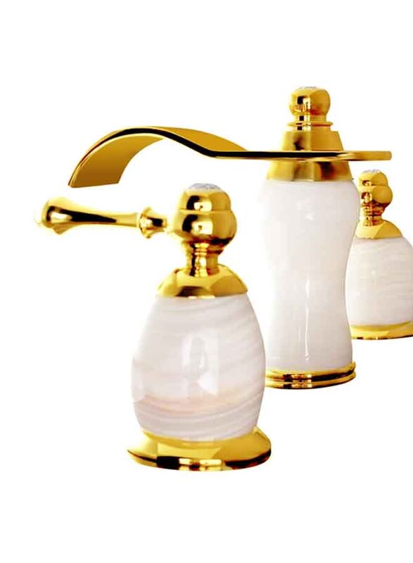 D & N 6.5-Inch Double Handle Three-Hole Luxury Brass Bathtub Faucet Sink Mixer Set, White/Gold