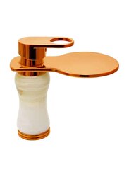 D & N Single Handle Hole Minimalist Bathroom Wash Basin Faucet with Cover Lead-free Brass Structure White Onyx, Rose Gold