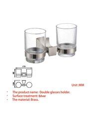 D & N Quadrangular Toothbrush Holder Bathroom Toothbrush Cups Tumbler Holders Chrome Bathroom Glass Cup Wall Mounted Holder Accessories, Chrome