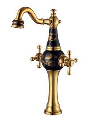 D & N Black Ceramic Gold Coated Brass Basin Mixer, 39cm, Multicolour