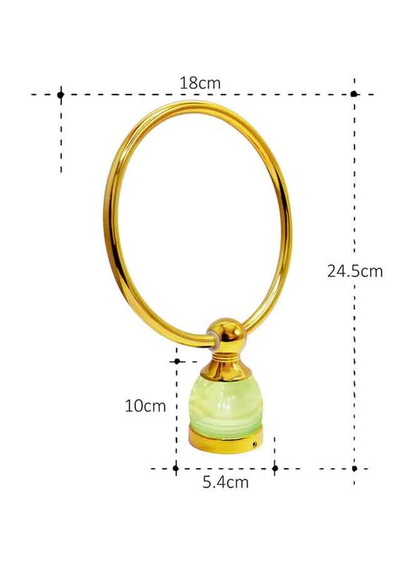 D & N Wall Mount Brushed Brass Bathroom Towel Ring with Green Onyx, Gold