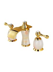 D & N 6.5-Inch Double Handle Three-Hole Luxury Brass Bathtub Faucet Sink Mixer Set, White/Gold