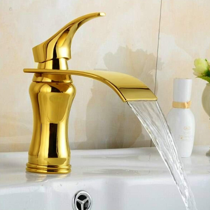 D & N Brass Wash Basin Mixer, 17cm, Gold