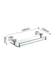 D & N Modern Style Bathroom Glass Shelf Rack Single Layer Shower Organizer Tempered Glass Storage, Chrome