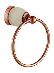 D & N Wall Mount Brushed Brass Bathroom Towel Ring with White Onyx, Rose Gold