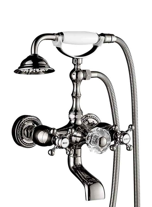 

D & N Antique Brass Mixer Faucet Deck Mounted Dual Handles Chrome Polish Gold Plate Shower Set Bathroom Basin Sink Bathtub Tap, Chrome