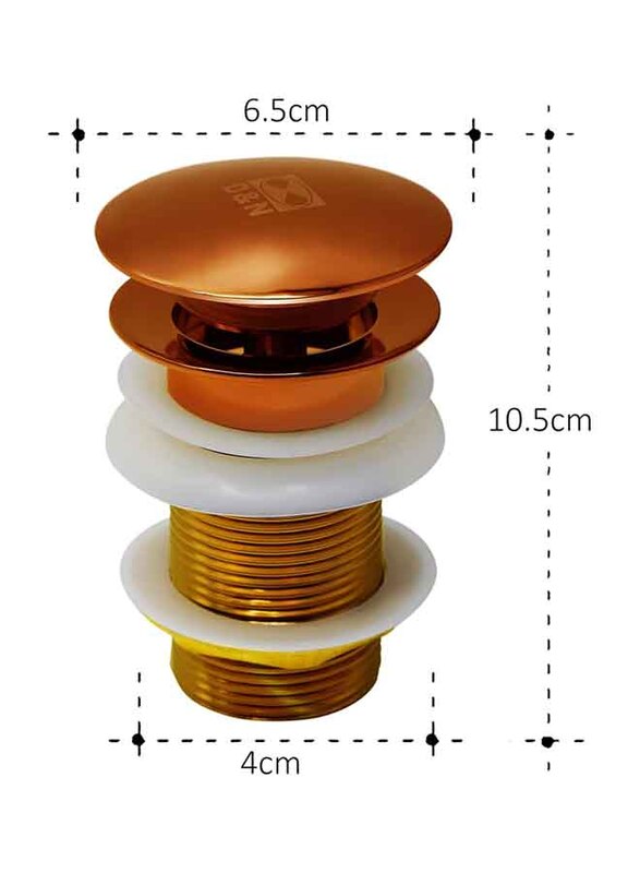 D & N Full Brass Pop Waste Drainer Stopper Mushroom Head Waste Plug Slotted, 10 x 4cm, Rose Gold