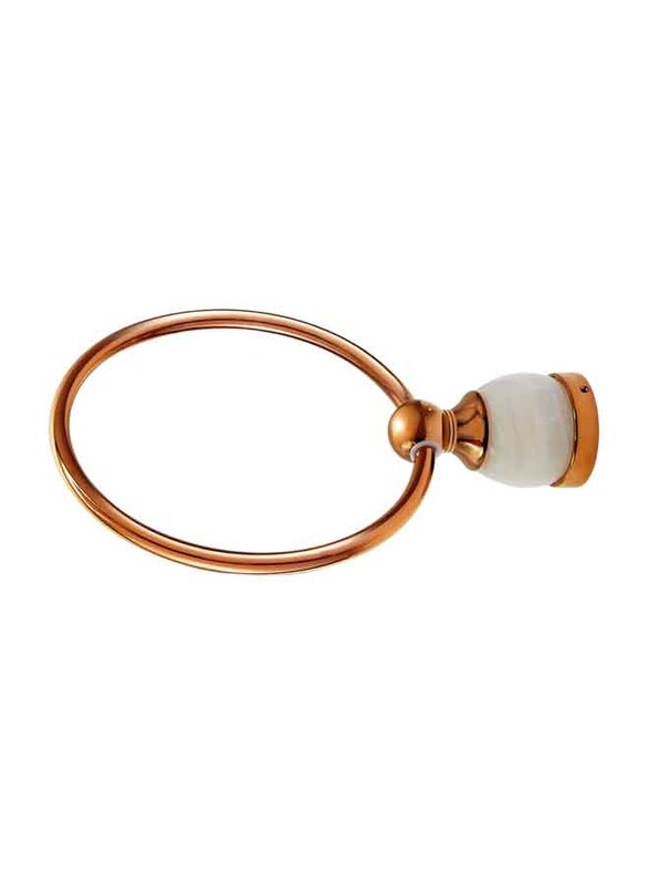 D & N Wall Mount Brushed Brass Bathroom Towel Ring with White Onyx, Rose Gold