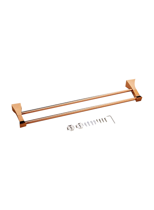 D & N Brass Wall Mounted Quadrangular Double Rod Towel Rack, Rose Gold