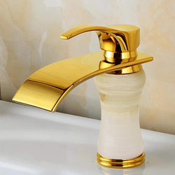 D & N Brass Polished Single Handle Single Hole Minimalist Bathroom Wash Basin Faucet Sink Mixer Taps, 17cm, White/Gold