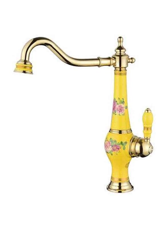 D & N Kitchen Mixer Yellow Ceramic Gold Coated Brass, 39cm, Yellow