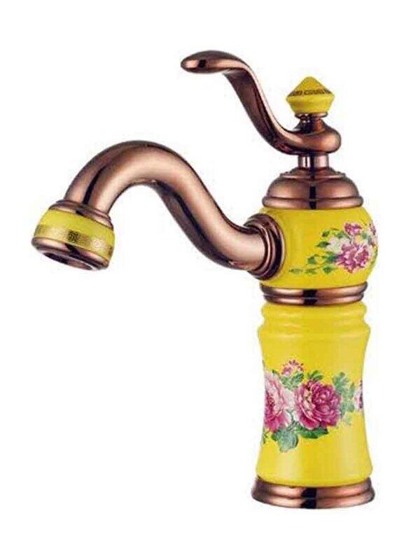 

D & N Basin Mixer Yellow Ceramic Gold Coated Brass, 26cm, Yellow