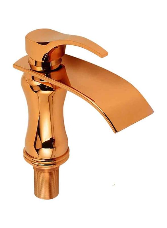 D & N Bathroom Mixer Luxury Short Single Hole Polished Wide Waterfall Spout Bathroom Wash Basin Sink Mixer Tap Faucet, 17cm, Rose Gold