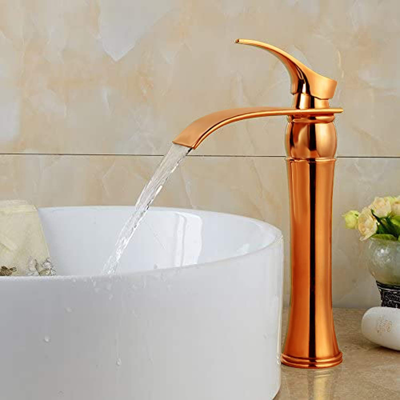 D & N Single Handle Single Hole Minimalist Basin Mixer Coated Brass Washbasin Faucet Sink for Bathroom Washroom Kitchen, 30cm, Rose Gold