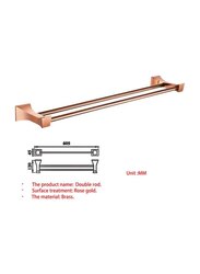 D & N Brass Wall Mounted Quadrangular Double Rod Towel Rack, Rose Gold