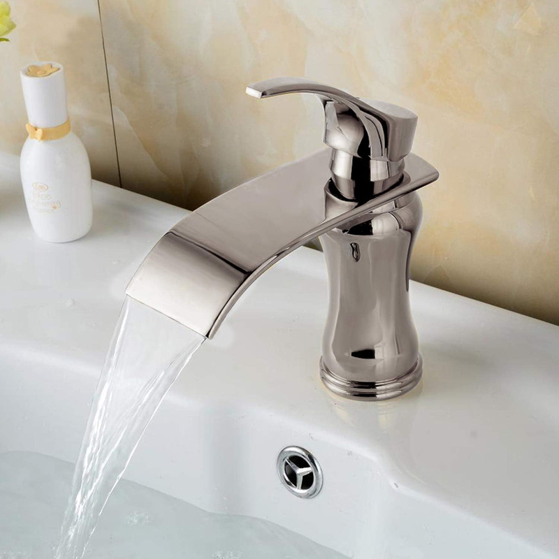 D & N Bathroom Mixer Luxury Short Single Hole Polished Wide Waterfall Spout Bathroom Wash Basin Sink Mixer Tap Faucet, 17cm, Chrome