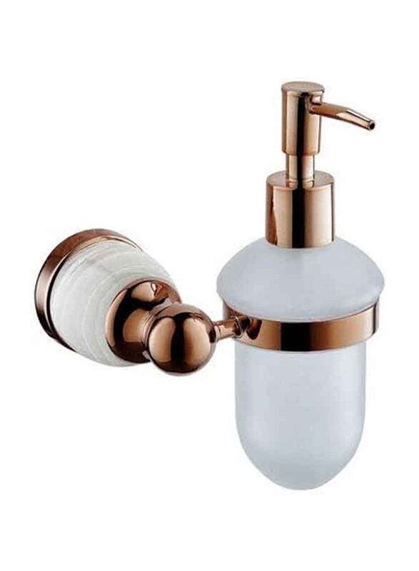 D & N Wall Mounted Brass Manual Hand Bottle Pump Soap Dispenser with White Onyx, Rose Gold