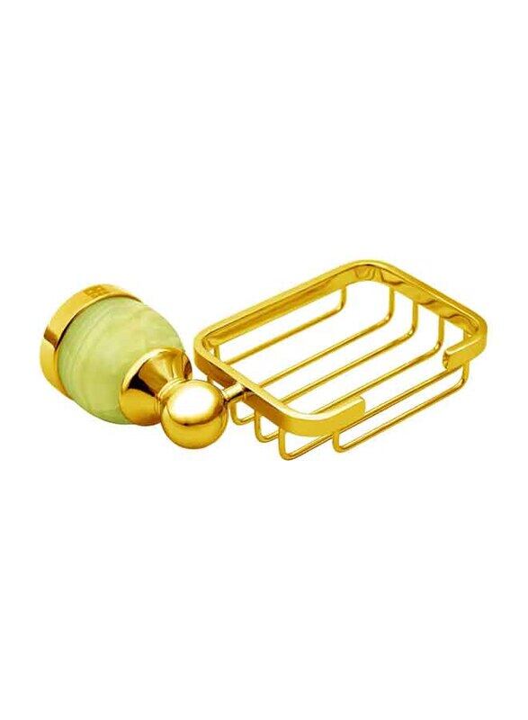 

D & N Modern Wall Mounted Brass Soap Holder with Green Onyx, Gold